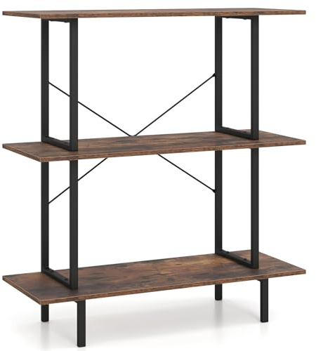 CASART 3-Tier Bookshelf, Metal Frame Industrial Bookcase Storage Rack (1) | Open Shelves, Freestanding Corner Display Shelf Ladder Shelving Unit for Office Study Living Room