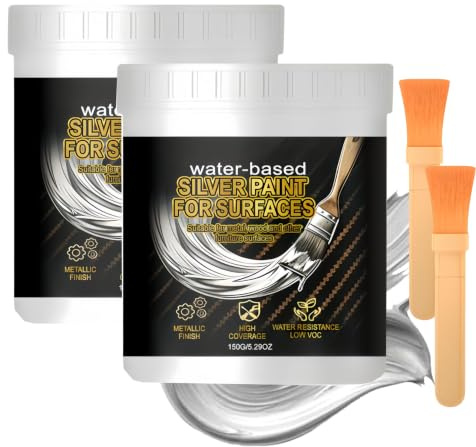 Genérico Kit de pintura acrílica plateada al agua resistente a la intemperie, efecto metalizado, apta para metal, madera y piedra, ideal para restauración de muebles (2 set)
