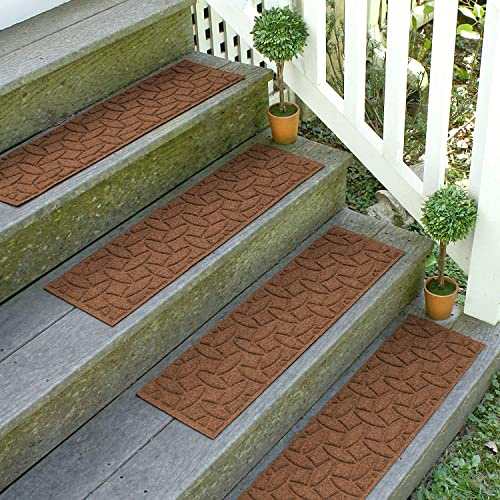 Waterhog Stair Treads, Set of 4, 8-1/2 x 30 inches, Made in USA, Durable and Decorative Floor Covering, Indoor/Outdoor, Water-Trapping, Ellipse Collection, Dark Brown