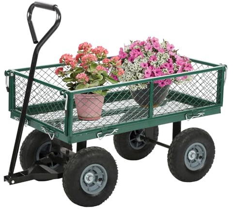 FDW Garden Cart Streel Heavy Duty 500 LBS Capacity，Utility Cart Wagon with Removable Sides and 180°Rotating Handle for Yard, Lawn and Garden Hauler (Green)