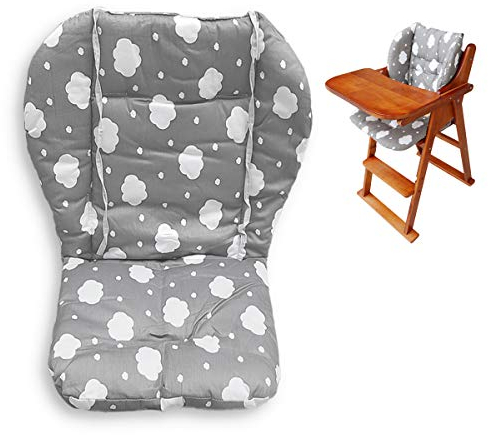 Hochstuhlkissen, groß, verdickt, Baby-Hochstuhl-Sitzkissen, Matte, Bezug, atmungsaktiv (graue Wolken)