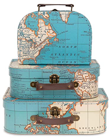 Jewelkeeper Cardboard Storage Boxes, Set of 3 – Nesting Decorative Storage Box for Birthday Wedding Nursery Office Decoration Displays Toys Photos Toy Box – Vintage World Map Design
