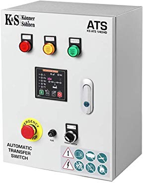 Boitier ATS KS ATS 1/40HD (commutateur de transfert automatique universel) pour 230V, démarre/arrête automatiquement le générateur, puissance 9,2 kW, courant max. 40A, connecteur ATS à 6 broches.