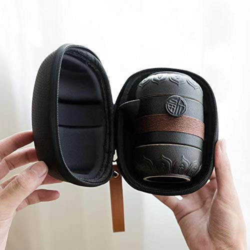 Pevfeciy Tragbare Reise Kungfu Tee Set Handgemachte Chinesische/Japanische Vintage,1 Teekanne Und 2 Teetassen Mit Reisetasche,Teeset 175Ml,Schwarz