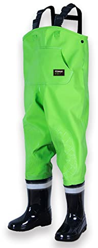 Kids Chest Waders Waterproof Pant PVC Youth Waders with Boots Fishing & Hunting Waders for Boys & Girls,Age 2-13,Green,24-25