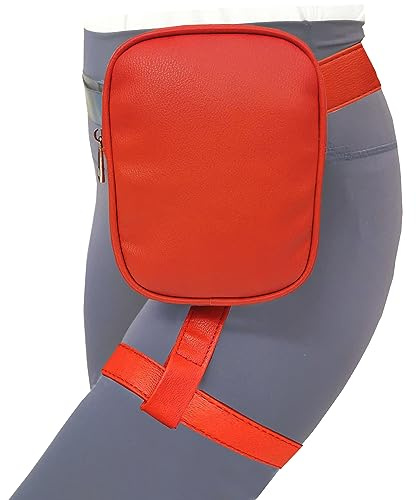 Larswon Beintasche Beingurttasche Kunstleder Oberschenkeltasche Hüfttasche Gürteltasche Oberschenkelgurt Damen Rot