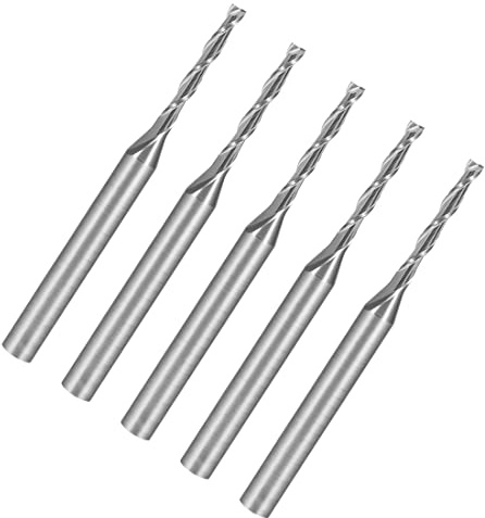 PATIKIL 5pz 1/8 Gambo 1.5mm x 12mm Estremità Fresa Taglierina CNC Router | 2 Scanalature, per Acrilico PVC MDF Legno Duro, Punta Carburo, Piatto Naso