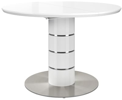 Vente-unique - Table à Manger Extensible - 4 à 6 Personnes - MDF et métal Inoxydable - Blanc laqué - Cusco
