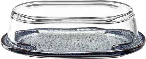 LEONARDO HOME Matera Butterdose - Butterdose aus Keramik mit Deckel aus Glas - 20,6x7,7x12,6 cm (BxHxT) - Handarbeit - Leicht zu reinigen, spülmaschinenfest - Anthrazit, 022987