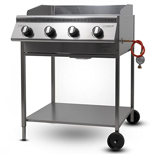 Schickling Gasgrill Hermann XL - Basic Premium BBQ Grillwagen komplett aus Edelstahl mit 4 Brennern – Made in Germany: 4-teiliger Grillrost, Frontauszug der Fettschublade | Grillfläche: 71 x 45 cm