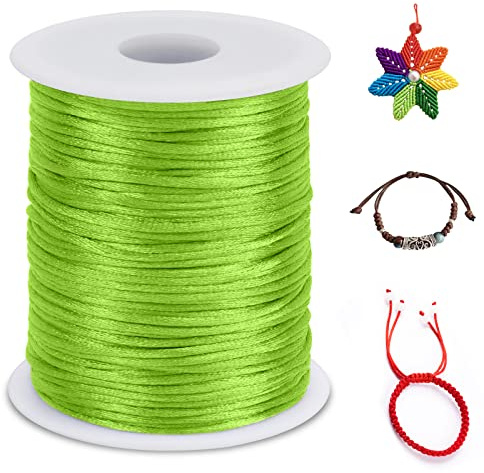 LEREATI Filo Nylon 1.5mm per Braccialetti, 100m Cordoncino Natalizio Coda di Topo, Macrame Corda per Collane Perline Gioielli Fai da Te (Verde Chiaro)