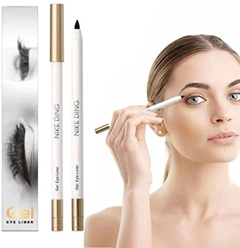 Gel eyeliner penna, långvarig gel eyeliner för känsliga ögon – ögonmakeup svart brun högpigmenterade toner slitstarka med pennvässare för vardagskläder Lingjiong