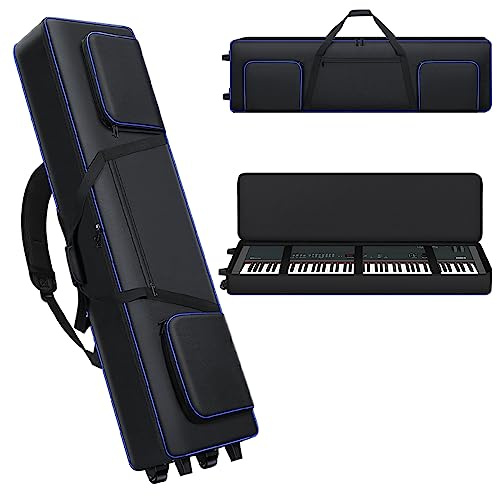 TINGROUN Funda Para Teclado De 88 Teclas Con Ruedas, Bolsa Acolchada Portátil Para Piano 88, 53 X 14 X 7 Pulgadas, Funda Para Teclado Con Ruedas Con Asas Y Correas De Hombro Ajustables, Bolsa
