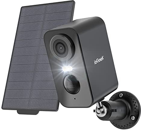 ieGeek 2K Camara Vigilancia WiFi Exterior Solar, 5200mAh Batería Recargable, Camara de Vigilancia sin Cables, Visión Nocturna Color, Humano PIR Movimiento Detección, Audio de 2 Vias, Compatible Alexa
