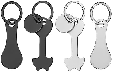 LUTAKU 4 Pieces Shopping Trolley Tokens, Portable Quarter Holder Keychain Stainless Steel Removable Shopping Trolley Token Coin Keyring