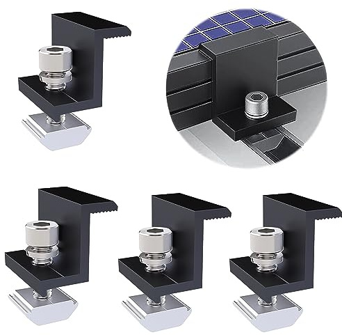 Warmfay Solarmodul Halterung Endklemme Kit 30-35mm Verstellbar,4 X Balkonkraftwerk Befestigung Solarpanel Endklemmen Schwarz,PV Befestigung Flachdach Klemm