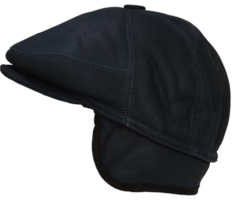 CUCUBA Shearling Herren-Mütze aus Schaffell - Mütze mit Visier und Ohrenklappen - Dunkelblau (L) 58, dunkelblau, 57/58 cm