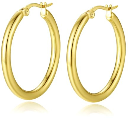 Yumay-9ct Gold Filled Smooth Creole Hoop Earrings for Girls or Women 30MM Hoop
