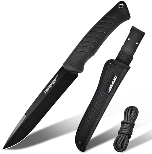 TONIFE Ares Cuchillo Full Tang de Hoja Fija Con Vaina y Paracord - Hoja 8Cr14MoV Para Camping y Supervivencia al Aire Libre