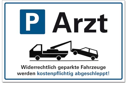BUEWA Schilder Arzt Parkplatz Halteverbot Hinweisschild PVC 300 x 200 x 3 mm Vorgebohrt B1-Zertifiziert