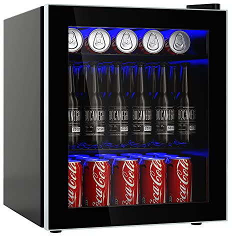 COSTWAY Mini Refrigerador de 60 Latas, Mini Nevera con Puerta de Vidrio y Estantes Ajustables y Removibles, 46L Máquina Dispensadora de Bebidas Pequeña para Oficina o Bar 44.5 x 46 x 49.5 cm