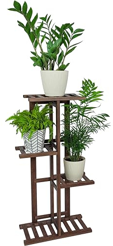 Wood Wedge Blumenständer, Vierstufiges Blumentreppe, Pflanzenständer, Multifunktional Blumenbank für Wohnzimmer Indoor, Balkon & Outdoor Garten, Massivholz, 80 x 20,5 x 39cm (Walnuss)