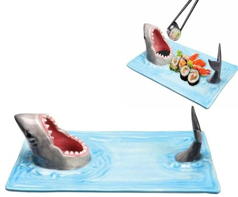 KWJNH Shark Sushi Plate, Shark Plate,2024 New Creative Shark Attack Ceramic Sushi Plate, Sushi Boat Serving Tray Gift for Sushi Enthusiasts