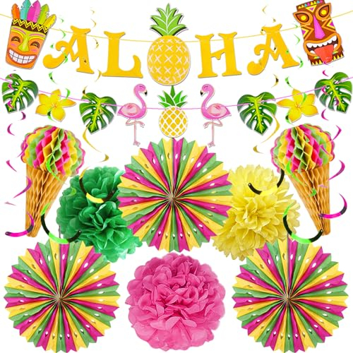 YBwanli festa hawaiana, decorazioni festa, hawaii party, fiori di carta, festoni hawaiani,festoni compleanno,Ricco di molti elementi hawaiana decorazioni festa