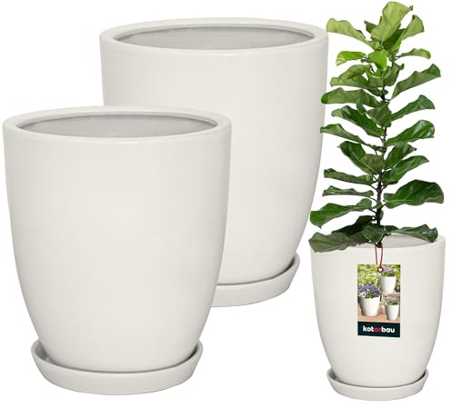 KOTARBAU® Pot De Fleurs Blanc De ⌀ 26 Cm Avec Soucoupe |Pot De Fleurs Et D'Herbes En Céramique Émaillée |Cache-Pot |Pot Bonsai Céramique |Pot Bonsai Ceramique |Pot À Bonsai |Pot Céramique Plante