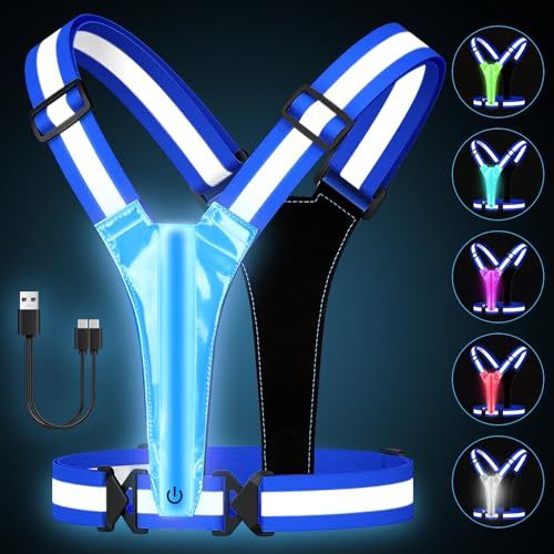 Fitense LED Warnweste Fahrrad Reflektorweste, LED Laufweste Reflektorweste Warnweste Wiederaufladbare USB Lauflampe, Reflektorweste Leuchtweste Lauflicht für Joggen Wandern oder Radfahren