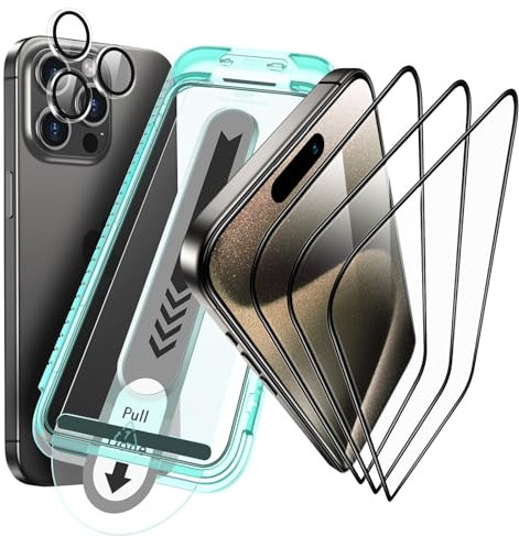 ESR Armorite Verre Trempé pour iPhone 15 Pro avec Caméra Protecteur,Contenir 3 Protection écran et 1 Protection Objectif Caméra Individuel, Protection Militaire, Anti Rayures