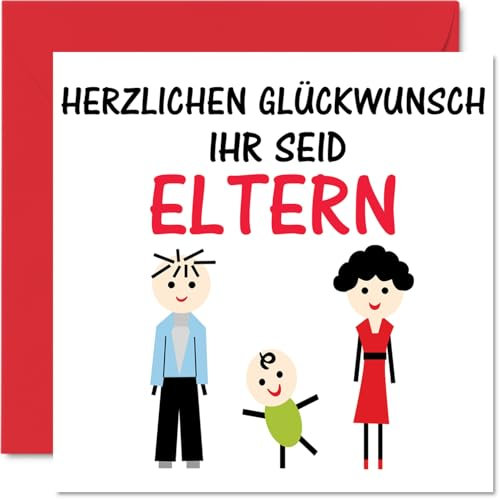 Stuff4 Karte zur Geburt Junge Mädchen - Herzlichen Glückwunsch Ihr Seid Eltern - Babykarten zur Geburt Baby Karte Geburt Babyparty, 145mm Glückwunschkarten Geburt Grußkarte