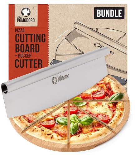 Chef Pomodoro - Ensemble de coupe-pizza et planche à découper de 14 pouces – Lame en acier inoxydable avec planche en bois et guide de découpe
