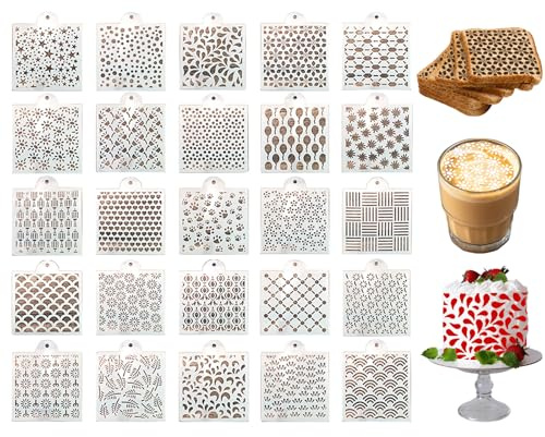 Confezione da 25 stencil per biscotti, decorazione natalizia, stencil per torte e biscotti, riutilizzabili, per aerografo, strumenti per biscotti, pasticceria, pittura, dessert, caffè, decorazioni fai