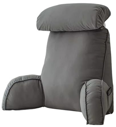 Tragbares Lesekissen für Sofa, Stuhl, Bett, großes Heimbüro, Rückenlehnenkissen mit Armkissen und Lendenwirbelstütze, abnehmbare Nackenrolle, Dunkelgrau, 75 x 40 x 55 cm