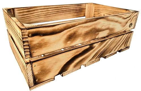 Lermowood Holzkisten Reg 25 x 40 x 15cm Geflammt | Dekokisten aus Holz Massive Holzkiste Regalkiste Weinkiste