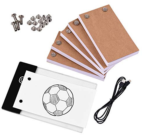 Sanfoelek Flip Book Kit with Light Pad LED Light Box Tablet 300 Sheets Drawing Paper Flipbook with Binding Screws for Drawing Tracing Animation Sketching Cartoon Creation