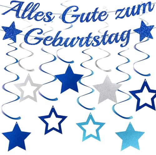 Happy Birthday Girlande Blau Dekorationen – 9 Stück Blau Kindergeburtstag Alles Gute Zum Geburtstag Banner HäNgende Wirbelluftschlangen Bannergirlande Für Jungen Mädchen Erwachsene Geburtstagsparty