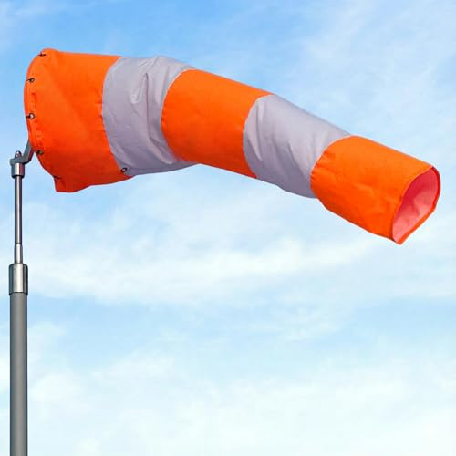 18x96 Airport Windsock | FAA Compliant Heavy Duty, All Weather, Waterproof, UV Resistant, High Vis Fluorescent, Quad Stitched with Zip Ties, for Industrial, Ranch & Agricultural Use | Orange & White