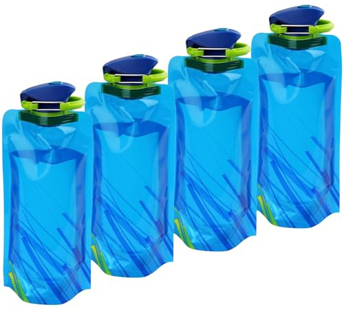 TAKUZA Faltbare Trinkflasche 700ml 4 Stück, Wasserbeutel für Festival | BPA-freier Kunststoff Faltflasche Trinkbeutel (Blau), Trinkflasche Faltbar für Wandern & Reisen, Wiederverwendbare