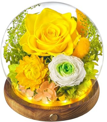 Forever Flowers for Delivery Prime, Preserved Rose in Glass Dome, Gifts for Women Birthday, Long-Lasting Flowers for Mom Wife Grandma Valentine's Day Mother's Day Christmas Anniversary, Yellow
