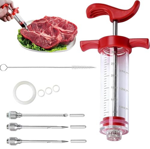 Plastic Meat Injector Syringe Kit – 30ml Capacity with Precision Needles – Marinade Injector for Chicken, Turkey, Beef & BBQ – Food Syringe for Cooking – Easy to Use & Clean