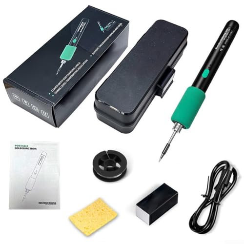 DAZZLEEX Portable Wireless USB Soldering Iron, 15W Fast Heating 8S 230-450℃ Temperature Adjustable with Interchangeable Tips for DIY Electronics Repair