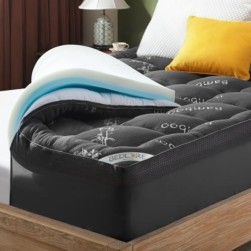 BEDLORE Surmatelas 90 X 200cm, Double Couche de 10 cm (5 cm de Mousse à Mémoire de Forme Gel + 5 Cm de Surmatelas Moelleux), Soulagement de la Pression et des Douleurs Dorsales
