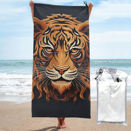 FZQVSLCM New Year Tiger Logo Design Microfiber Travel Towel Soft Absorbent Quick Dry Bath Towel Thin Lightweight Sand Free Beach Towels Compact Sports Gym Towels for Pool Swimming Yoga Gift