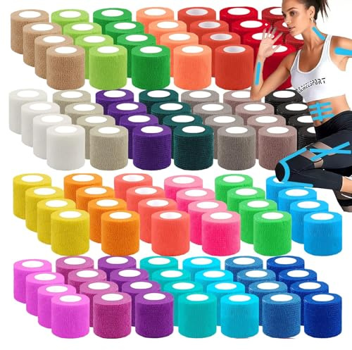 108 Rollen Selbsthaftende Bandage Verband, 5cm X 4.5m Kohäsive Elastische Bandage, 27 Farben Wundpflaster Haftbandage, Handgelenk Knöchel Bandage, Fixierbinde Haftbandage für Gelenkschutz Haustiere