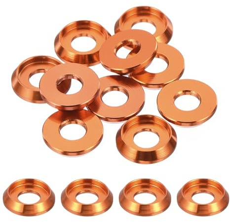 QUARKZMAN Arandelas Cónicas M4, Diámetro Del Agujero 4mm/0.16, Juntas De Aluminio Con Cabeza Cónica Para Tornillos RC/FPV/PC/Drone/Accesorios Mecánicos, Paquete De 10(Naranja)