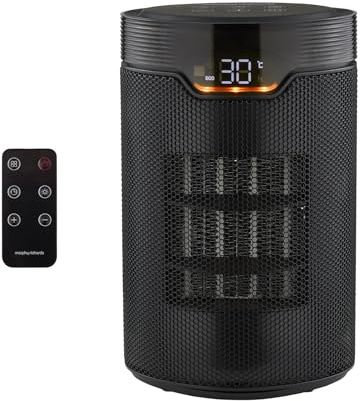 Morphy Richards HeatFlux 1500W Electric Ceramic Fan Heater, Remote Control, 15m2, 24hr Timer, Compact, Portable, Quiet, Lightweight, Energy Efficient, 3 Settings, LED Touch Panel, For Bedroom, 825050