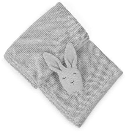 MYLILY | Coperta neonato in 100% cotone biologico, extra morbida e delicata sulla pelle | Copertina neonata e neonato con coniglio grigio | Regalo per nascita bimba e bimbo | Plaid neonato