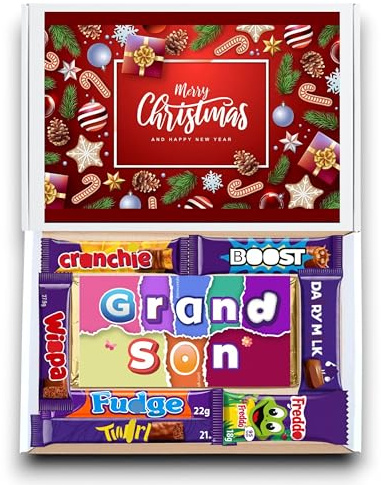 Sweetie Gift Christmas Treat Box for Grandson – Sweet Chocolate Hamper – Christmas Sweet Selection Gift for Boys – Holiday Letterbox Treats for Grandson